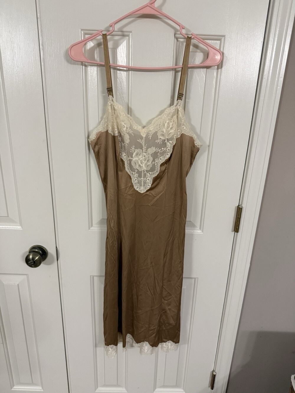 French Maid Lingerie Company Vintage Brown Lace Slip 36